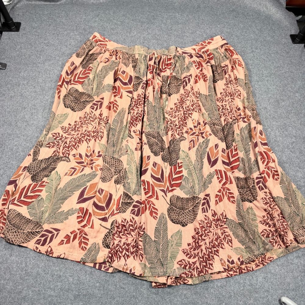 Phool Women Large Terracotta Tropical Leaf Print Rayon Midi Skirt Boho Flowy